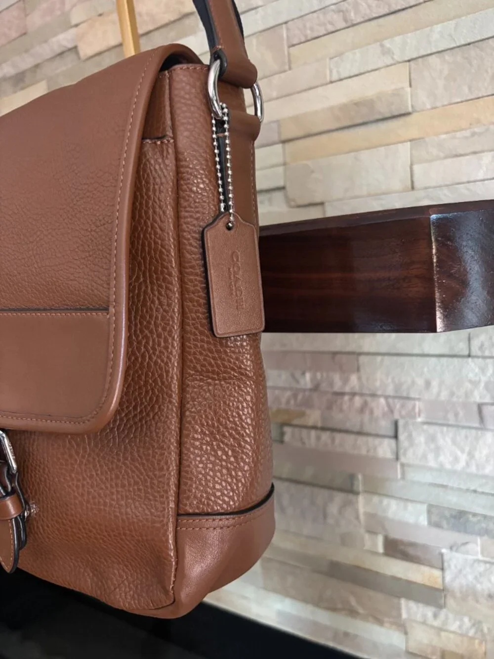 COACH Henry Messenger Bag Pebble Leather Dark Saddle Brown Laptop Crossbody Mint